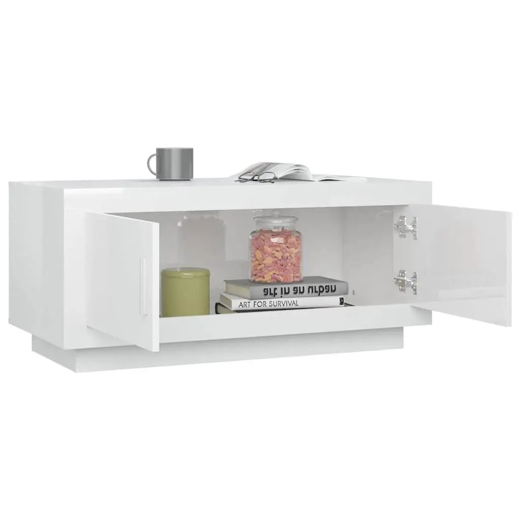 Coffee Table Storage 2 Door White High Gloss Living Room Furniture 102 x 50 x 45 cm