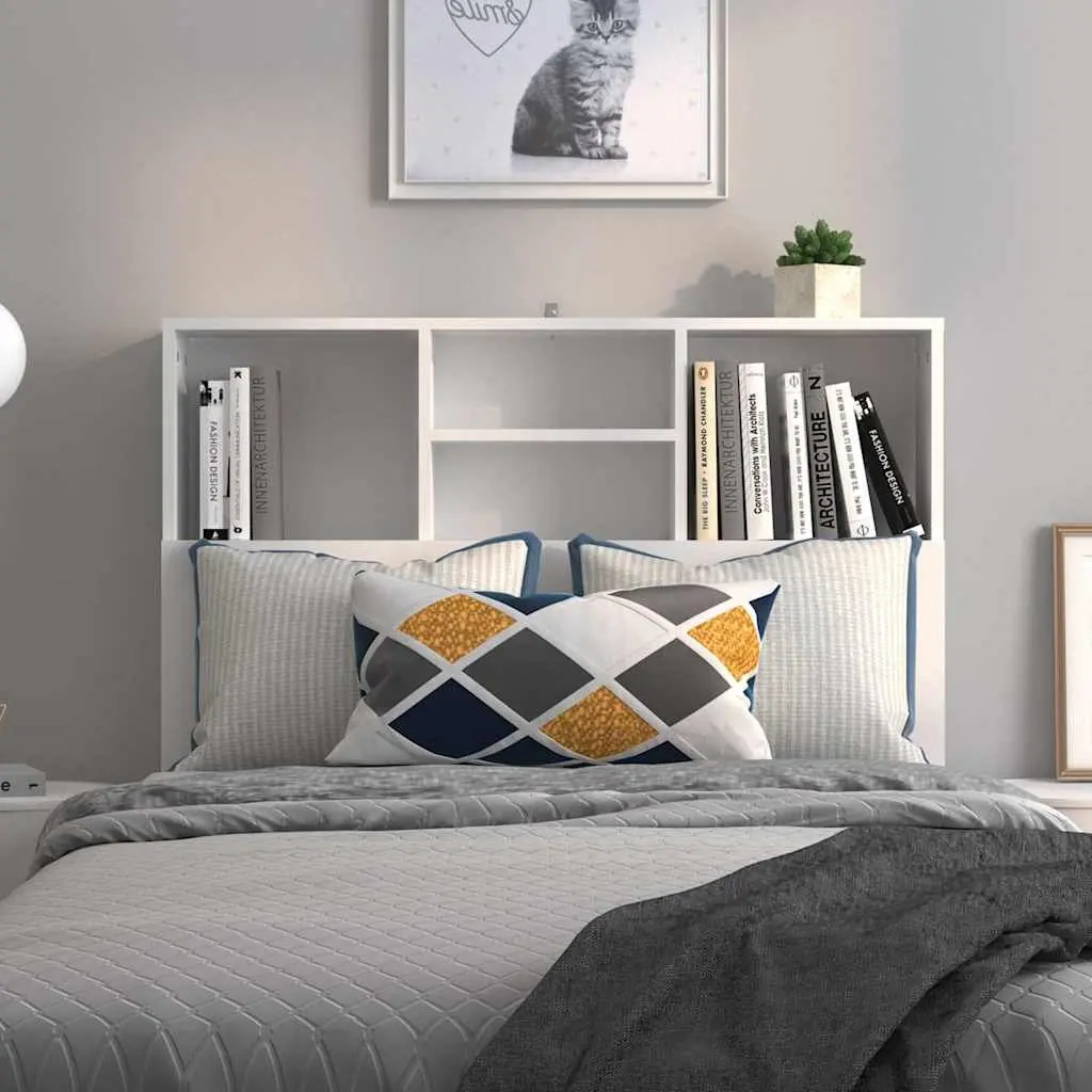 Headboard Cabinet White 100cm Wall-mounted Bedroom Storage Bookcase Compartments