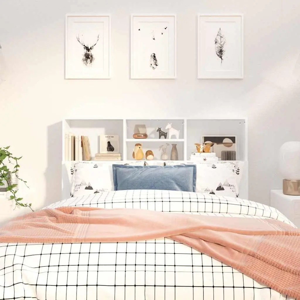 Headboard Cabinet White 120cm Bedroom Wall Storage Organiser