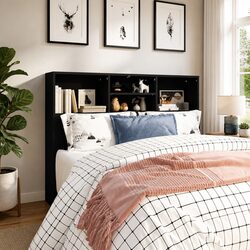 Headboard Cabinet Black 120cm Bedroom Storage Bookcase Wall Mount Organiser