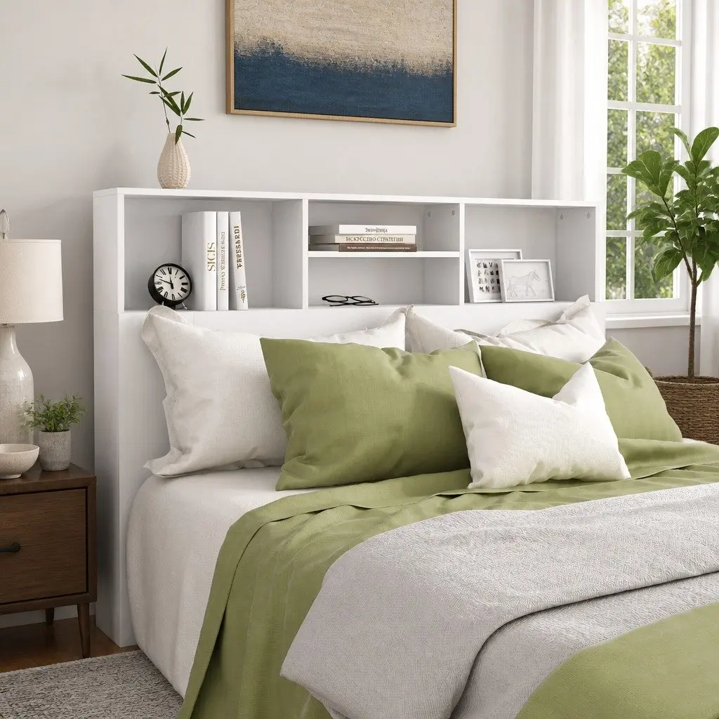 Headboard Cabinet White Wall-Mounted Bedroom Storage Bookcase 140 x 19 x 103.5 cm