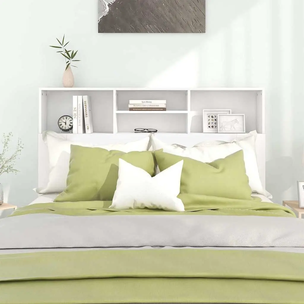 Headboard Cabinet White Wall-Mounted Bedroom Storage Bookcase 140 x 19 x 103.5 cm