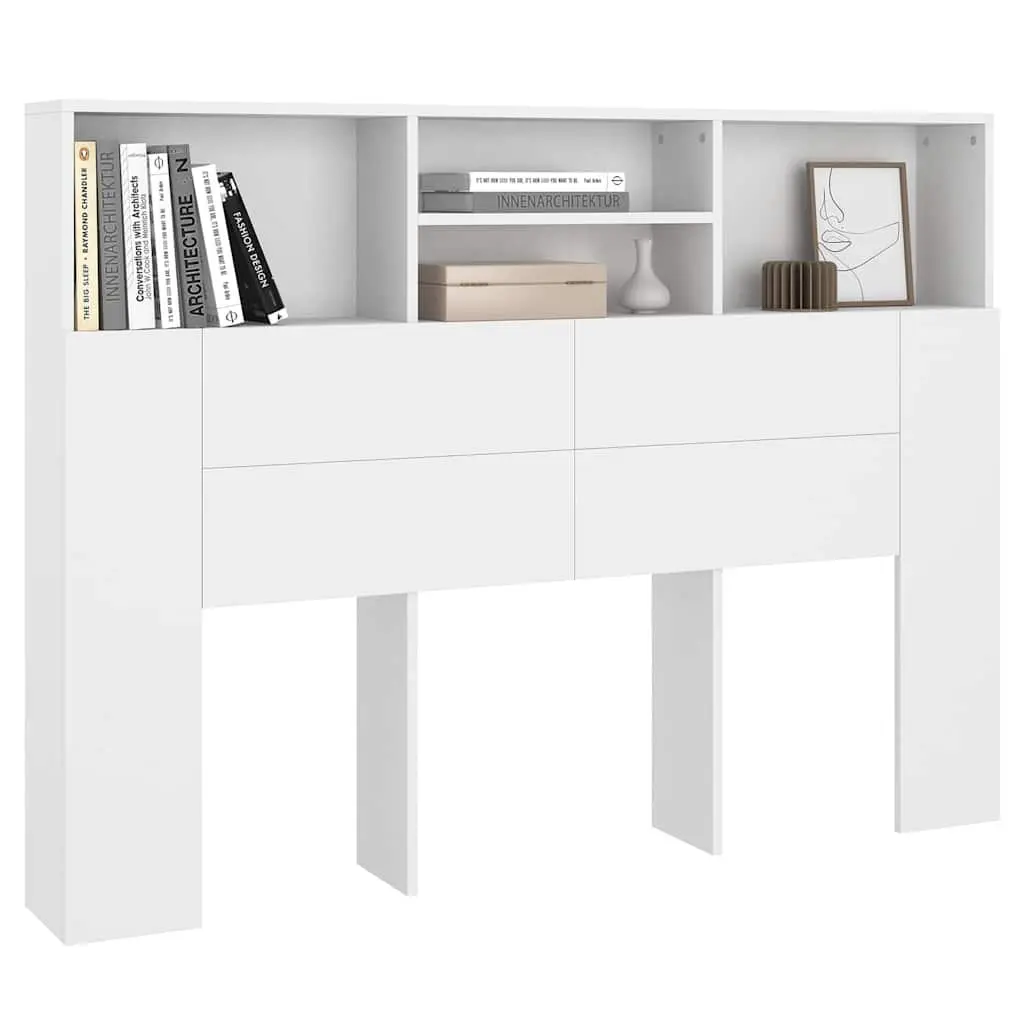 Headboard Cabinet White Wall-Mounted Bedroom Storage Bookcase 140 x 19 x 103.5 cm
