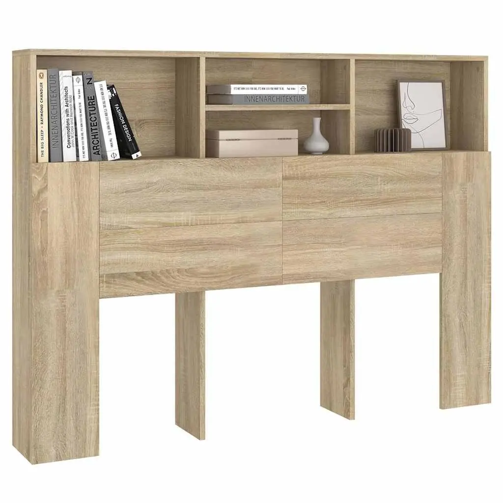 Wall-Mounted Headboard Cabinet Storage Organiser 140 x 19 x 103.5 cm Brown