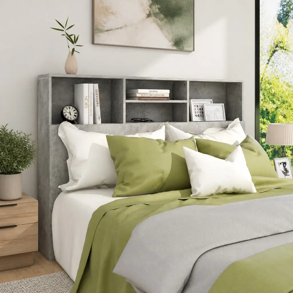 140cm Grey Headboard Cabinet with Storage