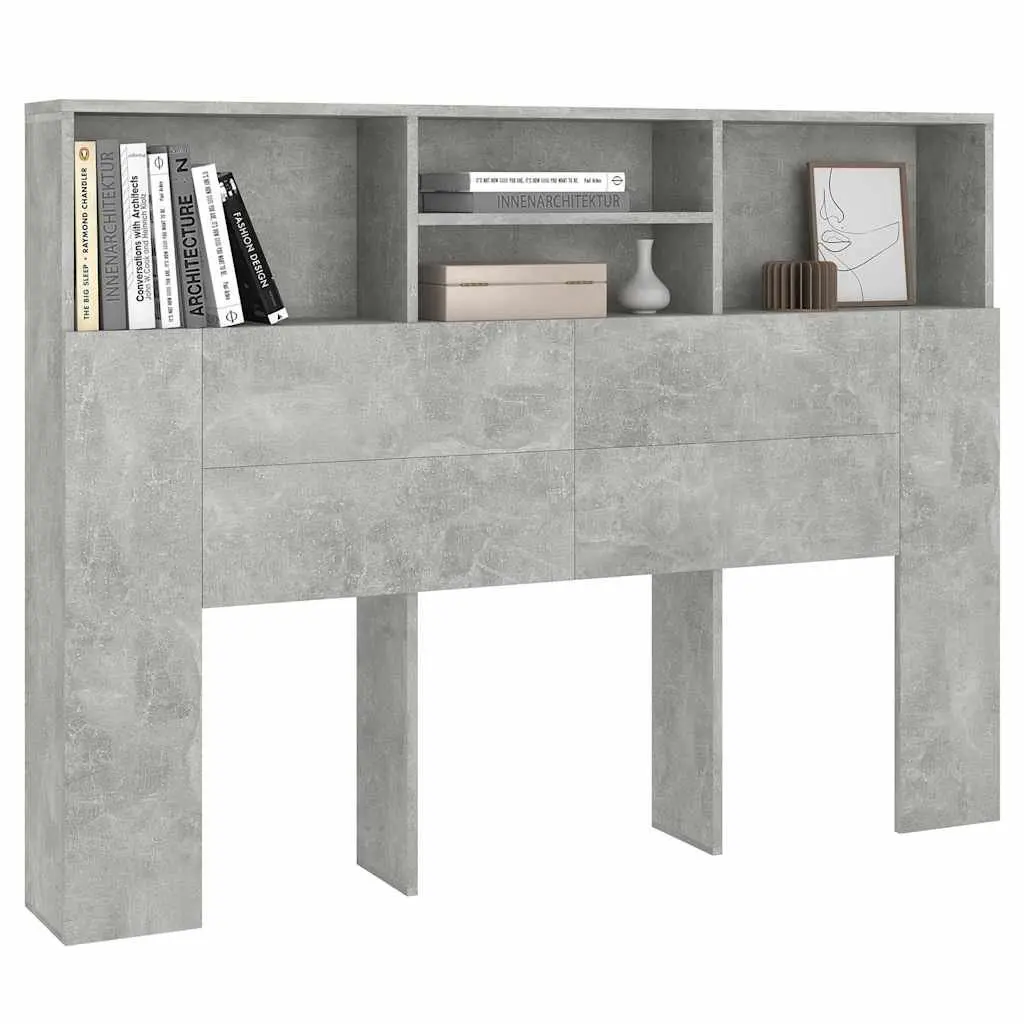 140cm Grey Headboard Cabinet with Storage