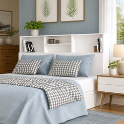 Headboard Cabinet White 160cm Wall-Mount Bedroom Storage Bookcase with