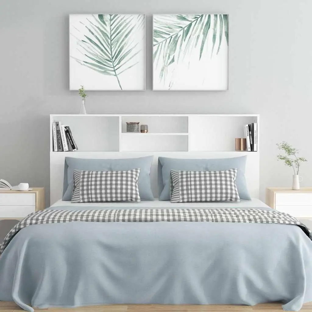 Headboard Cabinet White 160cm Wall-Mount Bedroom Storage Bookcase