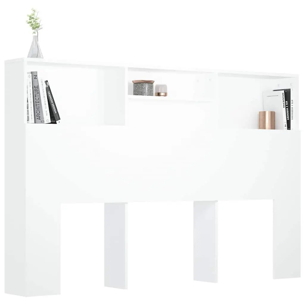 Headboard Cabinet White 160cm Wall-Mount Bedroom Storage Bookcase