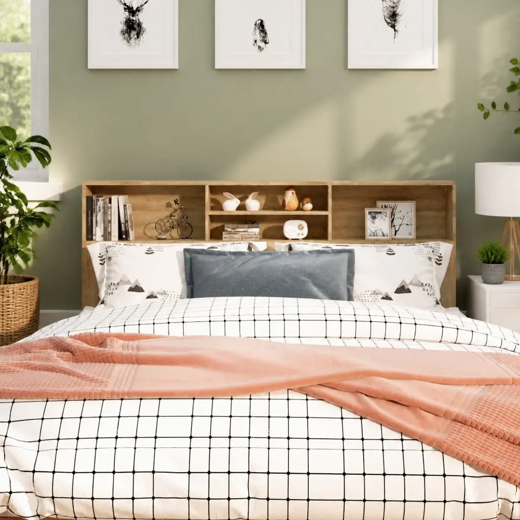 Headboard Cabinet Storage 180cm Brown