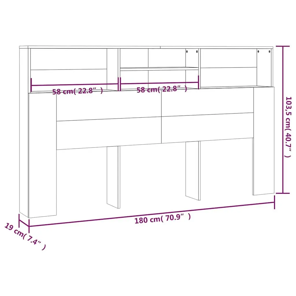 Headboard Cabinet Bed Bookcase Storage 180cm Grey