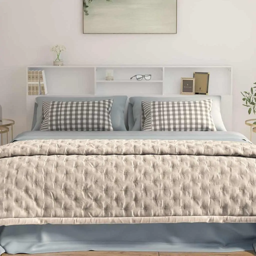 Headboard Cabinet Storage 200 cm White Wall-Mounted Bedroom Furniture