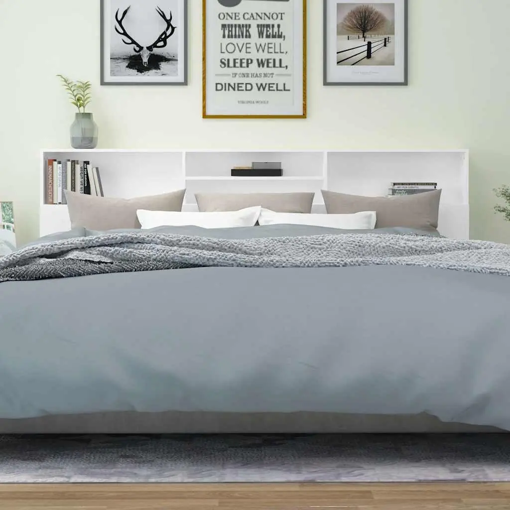 Headboard Cabinet Storage 220 cm White Wall Mounted Bedroom Furniture