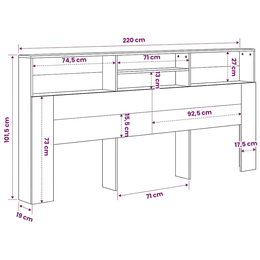 Headboard Cabinet Storage 220 cm White Wall Mounted Bedroom Furniture