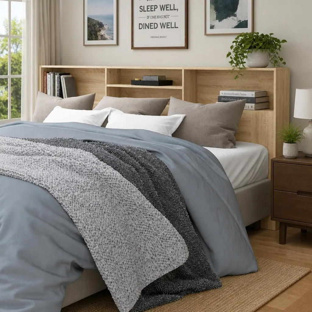 Brown Headboard Cabinet for Bedroom Storage