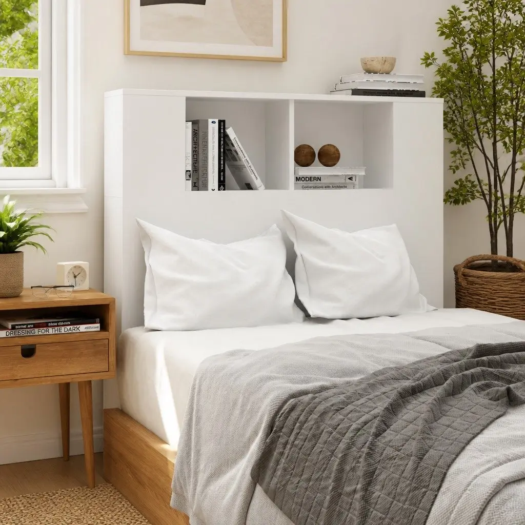 White Headboard Cabinet with Storage Options