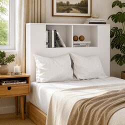 Comfortable and Functional White High Gloss Headboard Cabinet