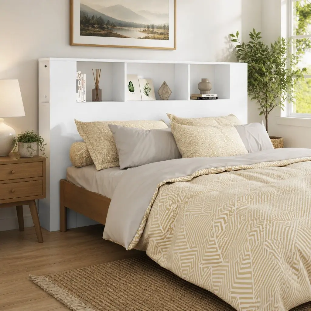 Headboard Cabinet White Wall-Mounted Bedroom Storage Bookcase Organiser 160cm