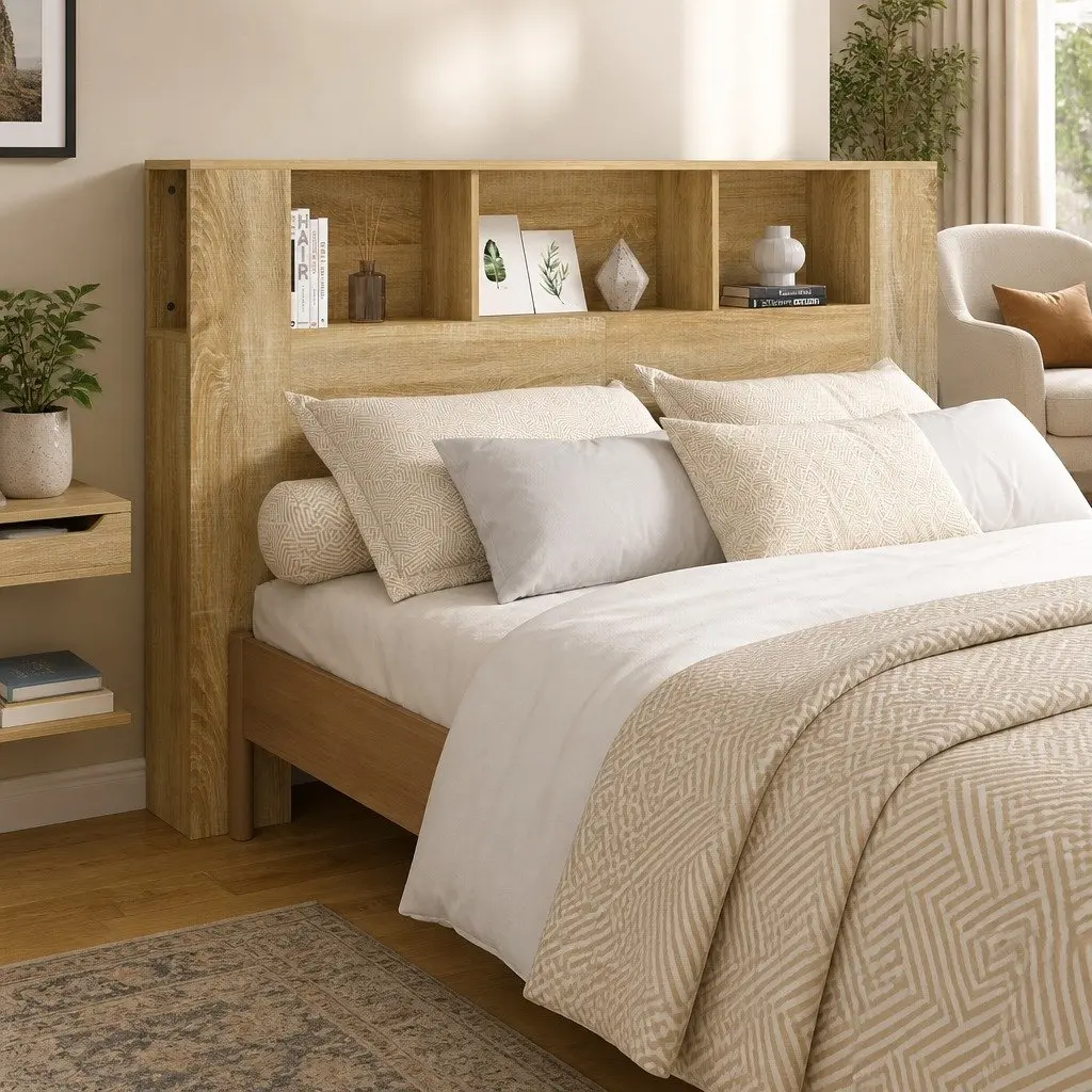 Headboard Cabinet Storage 160 cm Brown Engineered Wood