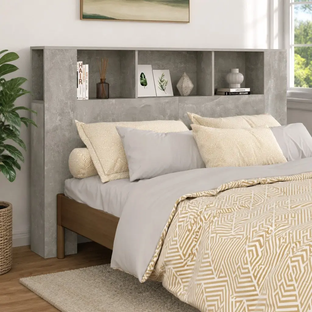 Grey Headboard Cabinet with Five Compartments