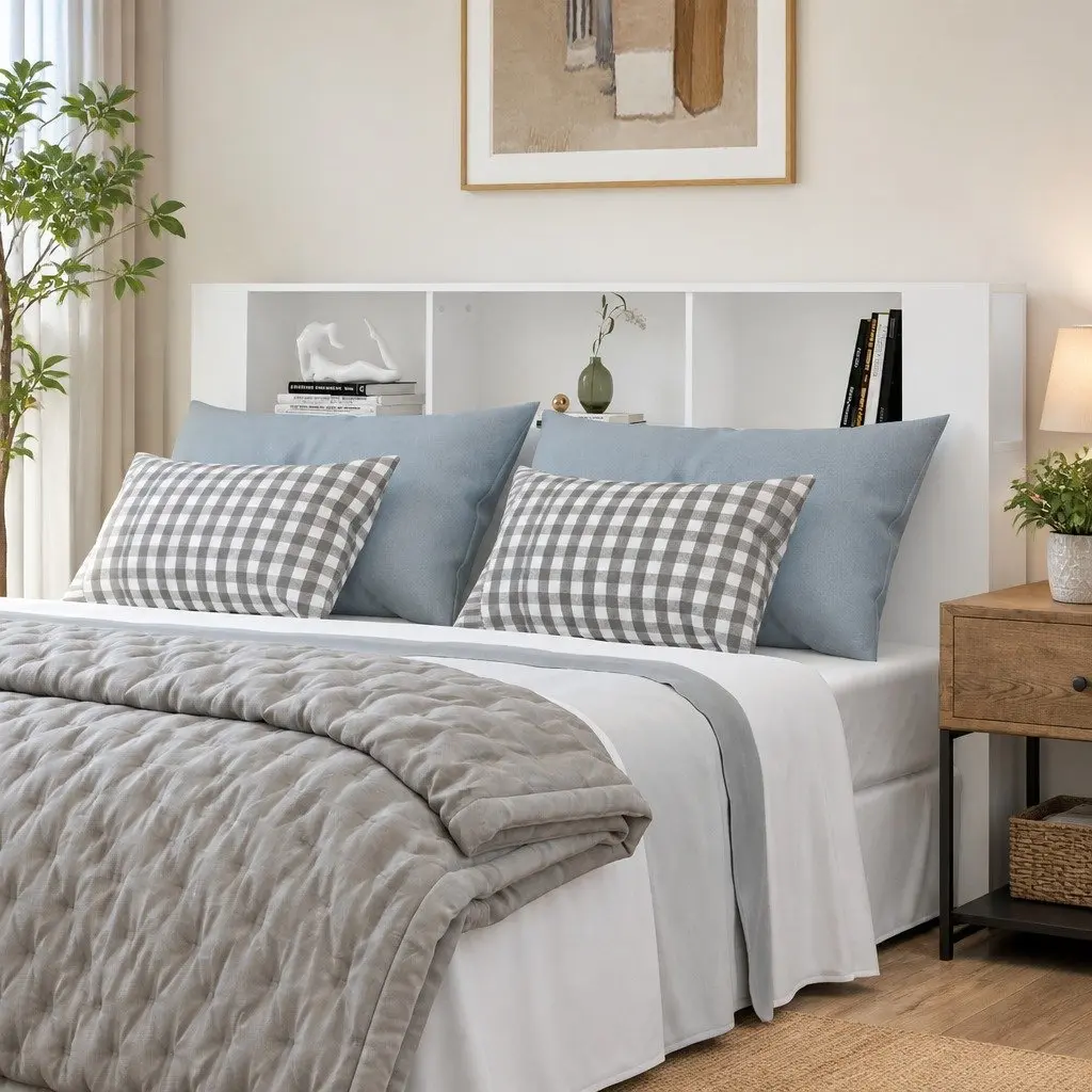 Headboard Cabinet Storage Wall-Mounted 180cm White