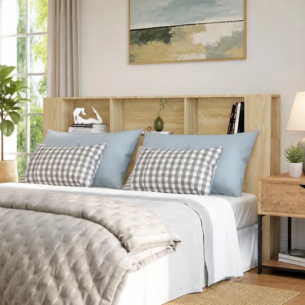 Headboard Cabinet with Storage Compartments Brown Wall-Mounted Bedroom