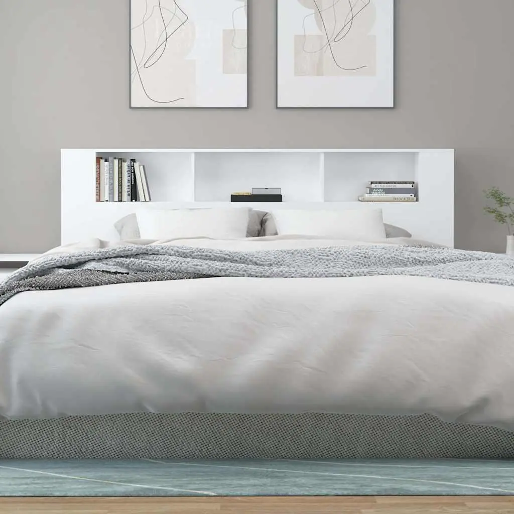 Headboard Cabinet Storage Organiser 200cm White Bedroom Furniture Unit