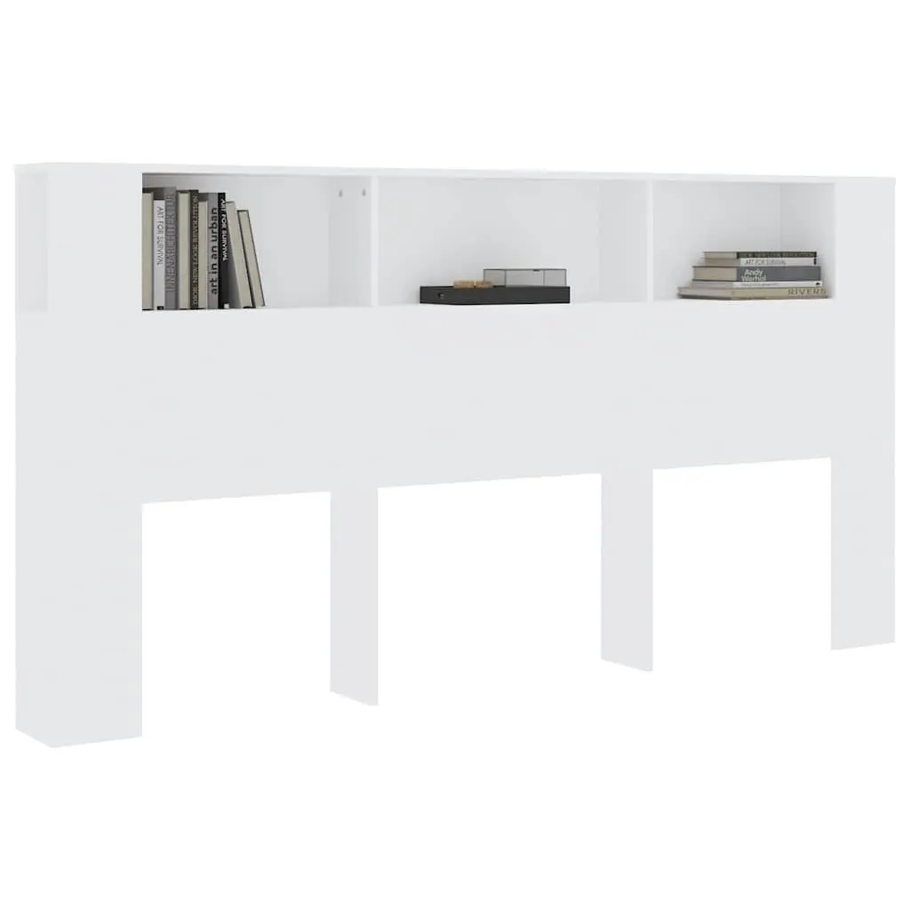Headboard Cabinet Storage Organiser 200cm White Bedroom Furniture Unit