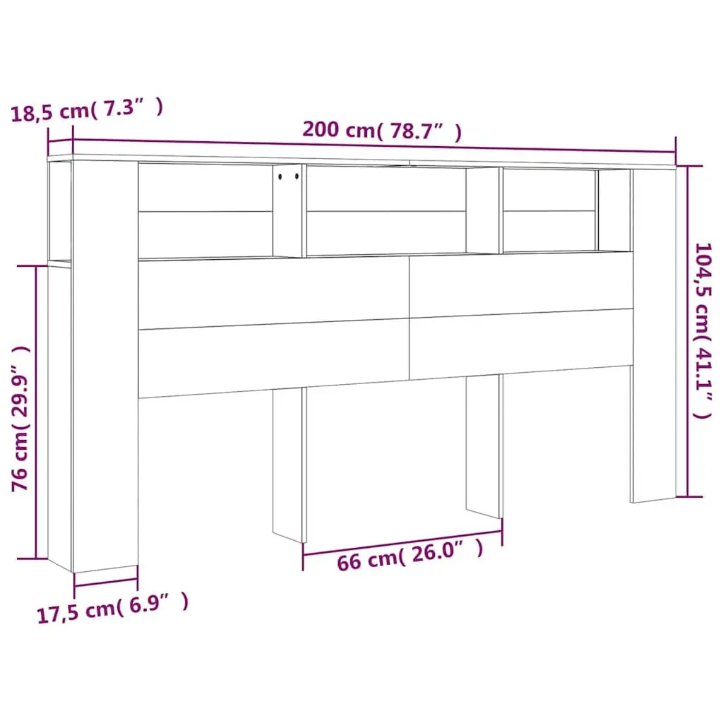 Headboard Cabinet Storage Organiser 200cm White Bedroom Furniture Unit
