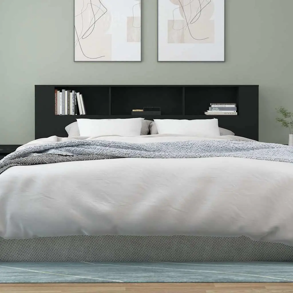 Headboard Cabinet Storage Wall-Mount 200cm Black