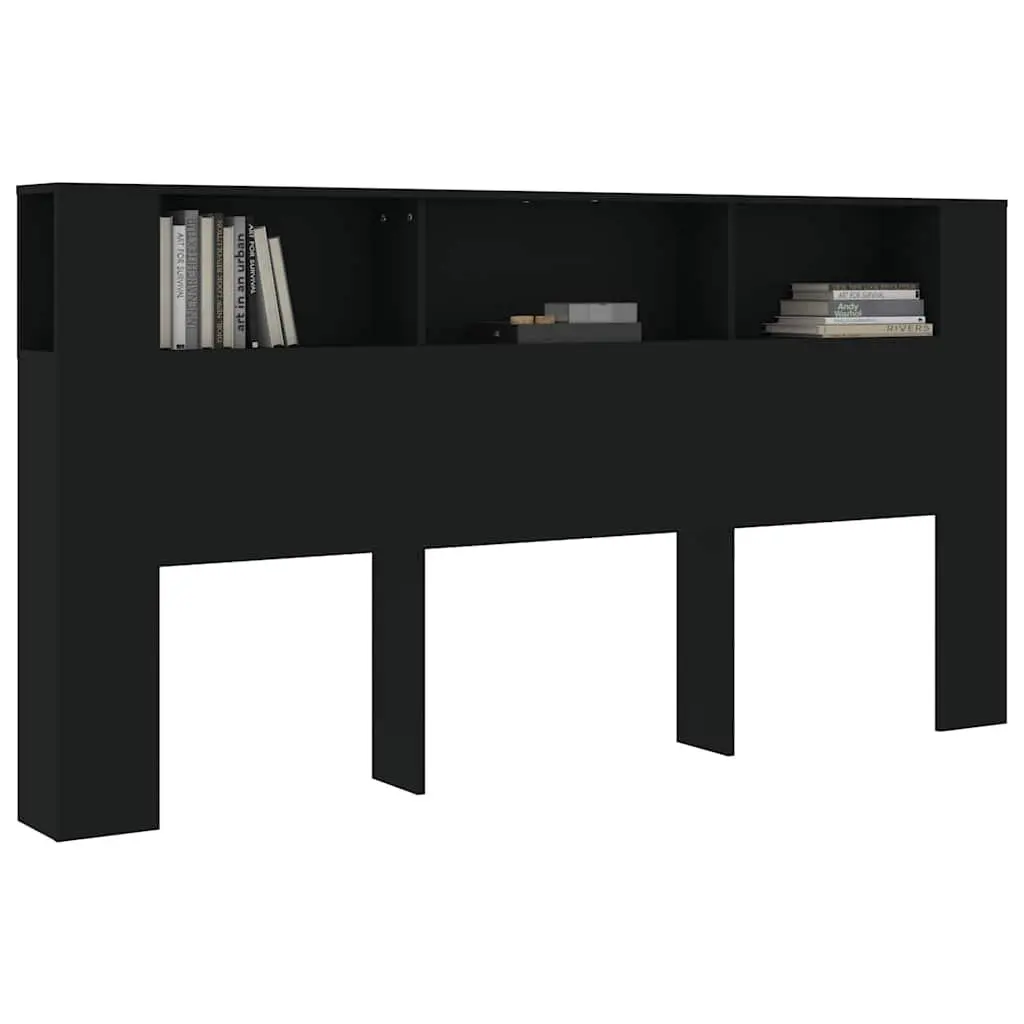 Headboard Cabinet Storage Wall-Mount 200cm Black