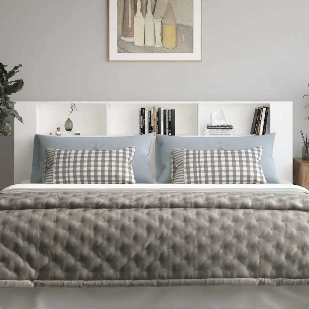 Headboard Cabinet White 220cm Bedroom Storage Unit with Wall Attachment