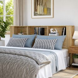 Warm Brown Headboard Cabinet with Three Storage Areas