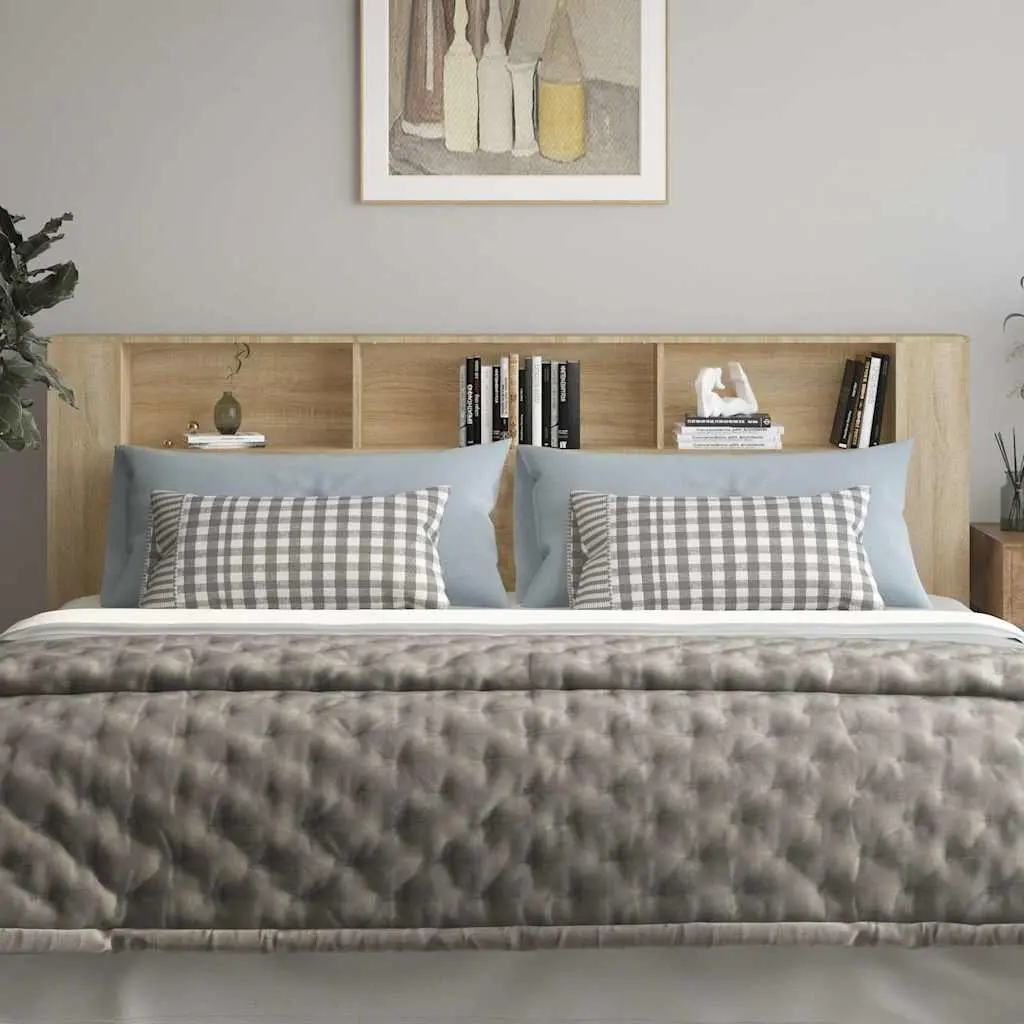 Headboard Cabinet Storage Compartments 220cm Bedroom Furniture Wall Mount Brown