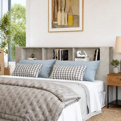 Warm Grey Headboard Cabinet for Functional Storage