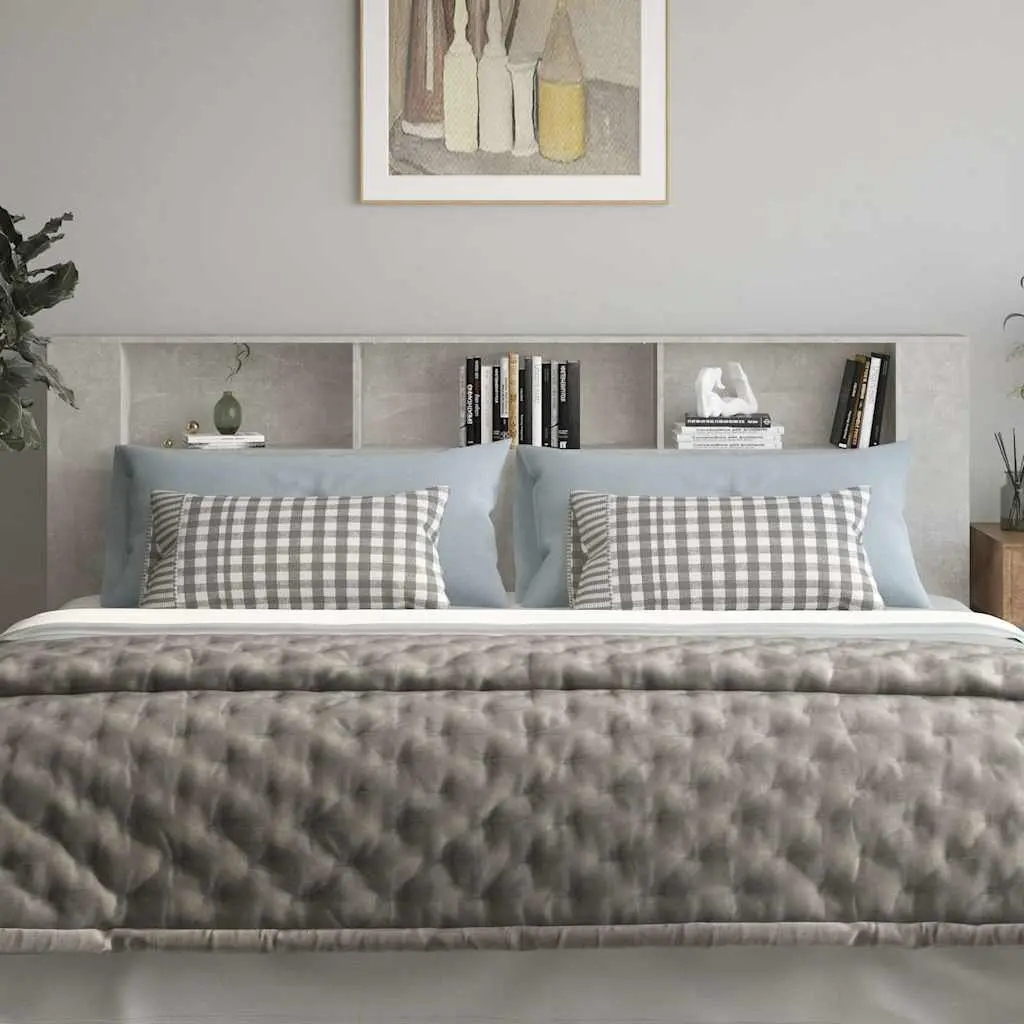 Headboard Cabinet Storage 220cm Grey Wall-Mounted Bedroom Furniture
