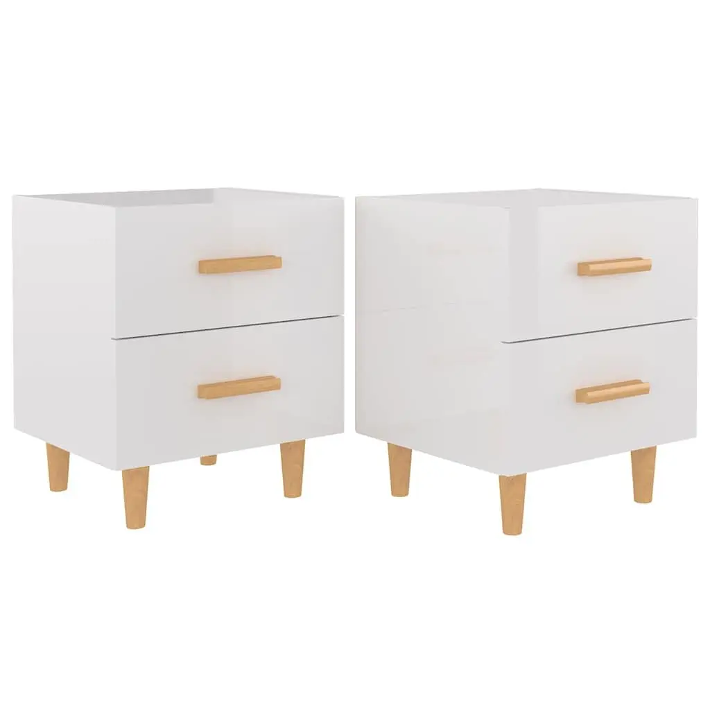 Bedside Tables Storage Drawers 2 pcs High Gloss White Scandinavian Style