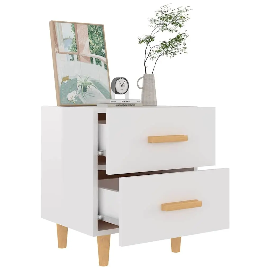 Bedside Tables Storage Drawers 2 pcs High Gloss White Scandinavian Style