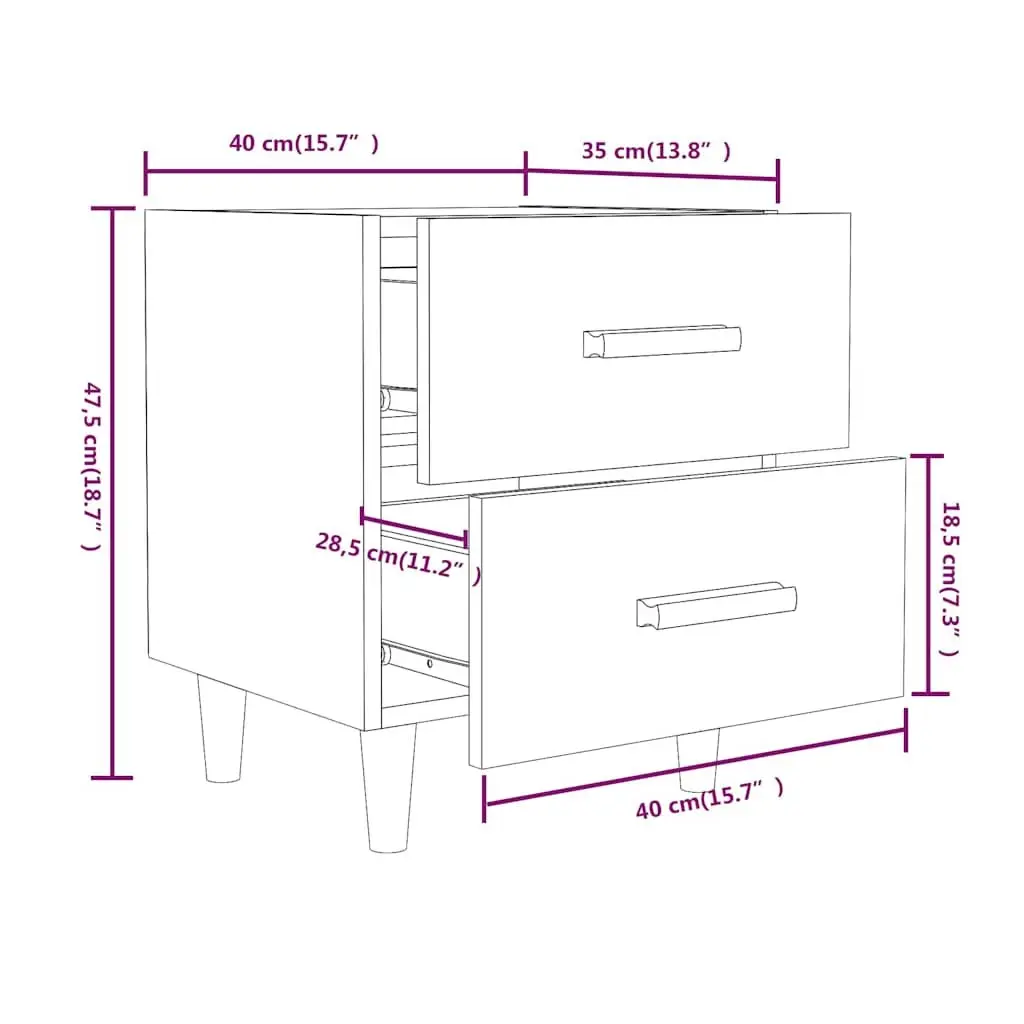 Bedside Tables Storage Drawers 2 pcs High Gloss White Scandinavian Style