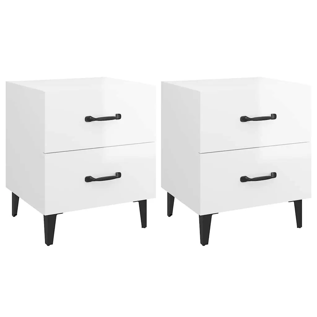 Bedside Cabinets 2 pcs Storage Drawers White High Gloss Metal Legs