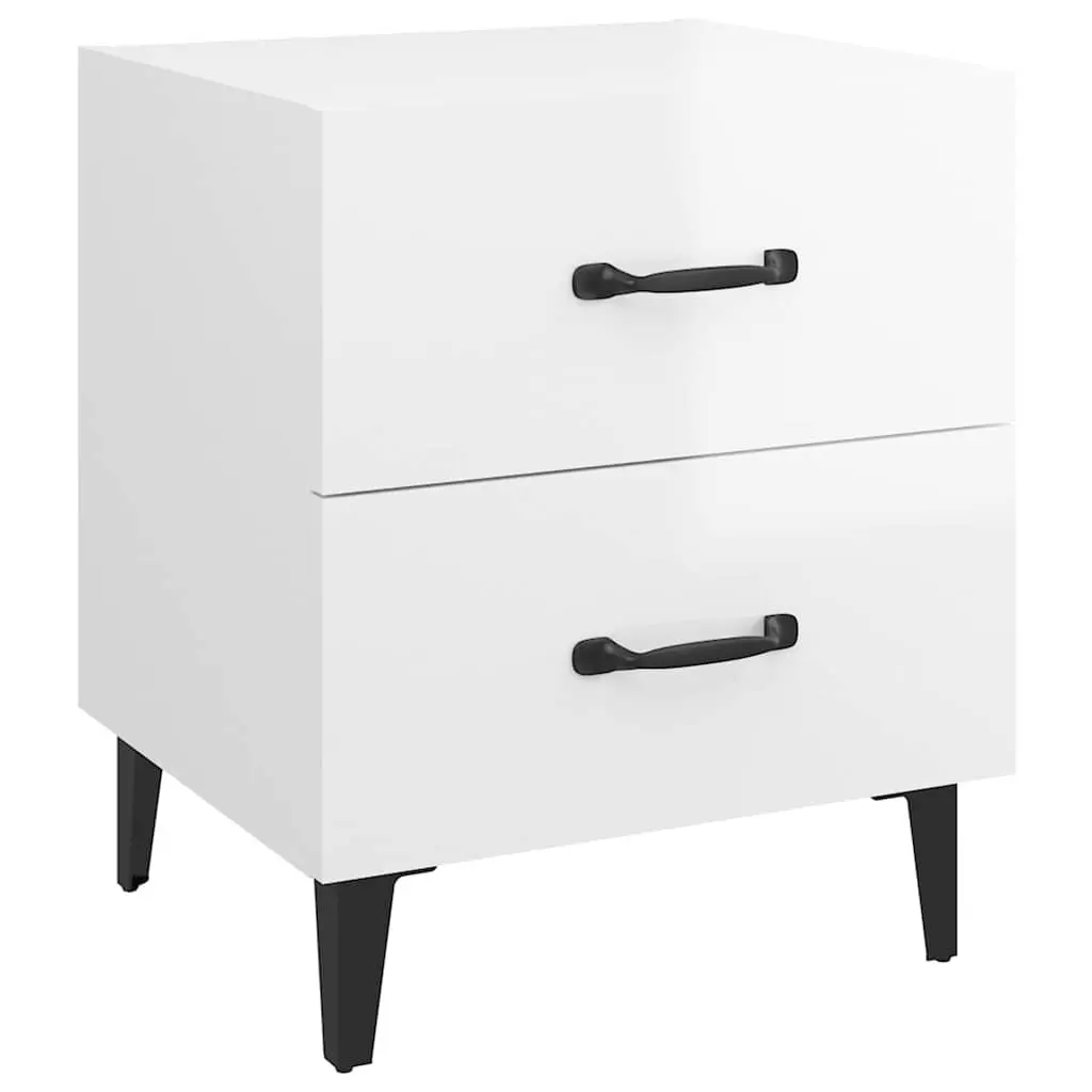 Bedside Cabinets 2 pcs Storage Drawers White High Gloss Metal Legs