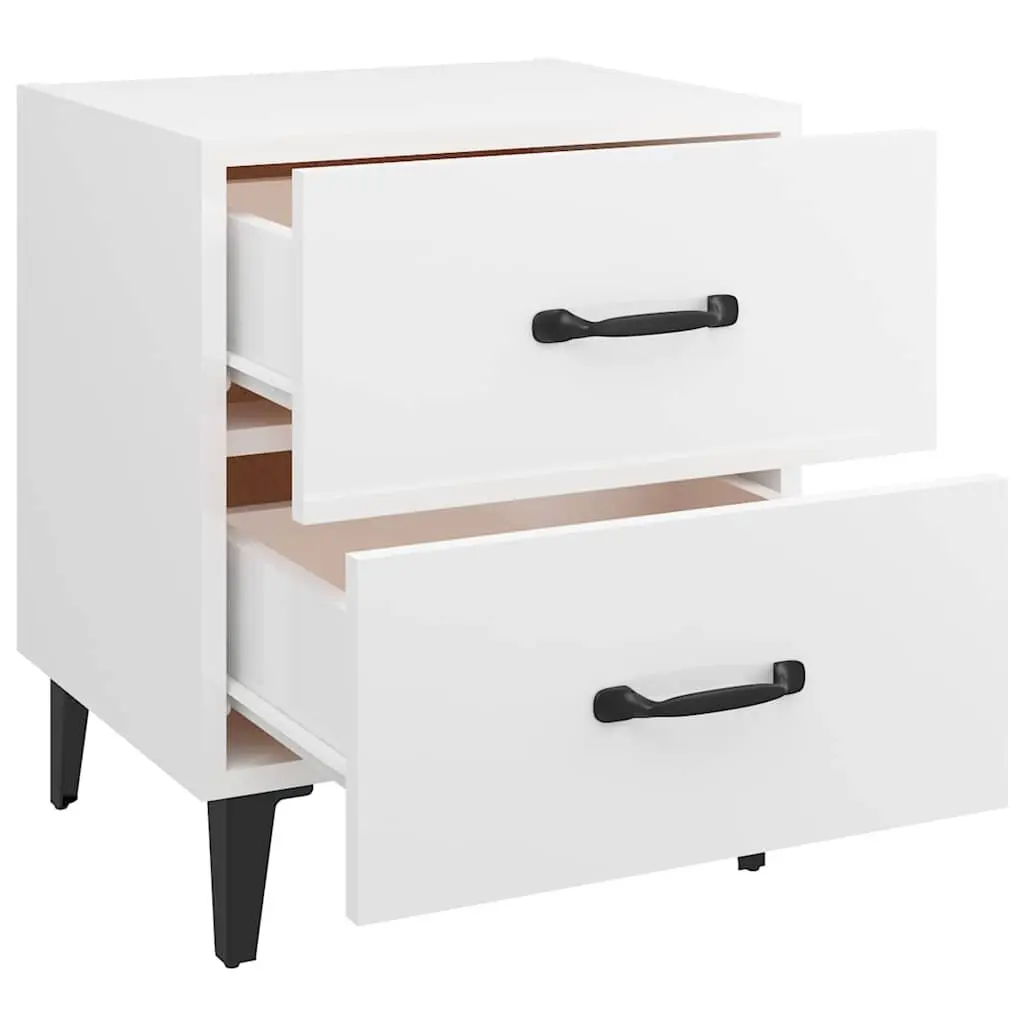 Bedside Cabinets 2 pcs Storage Drawers White High Gloss Metal Legs