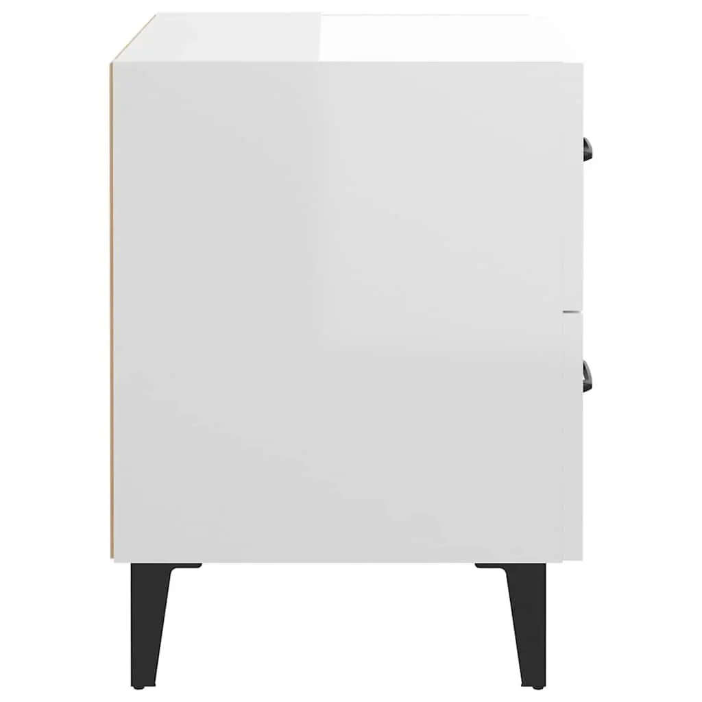 Bedside Cabinets 2 pcs Storage Drawers White High Gloss Metal Legs