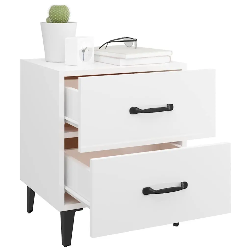 Bedside Cabinets 2 pcs Storage Drawers White High Gloss Metal Legs