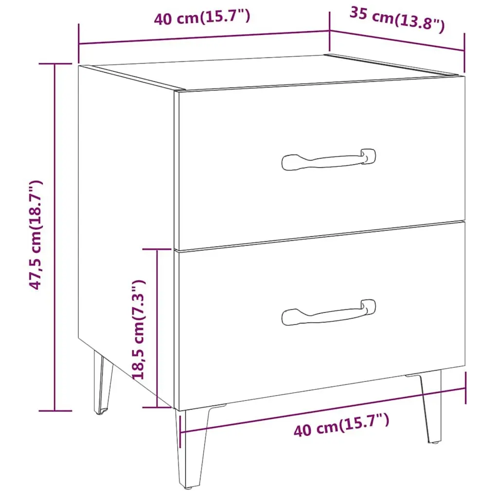 Bedside Cabinets 2 pcs Storage Drawers White High Gloss Metal Legs