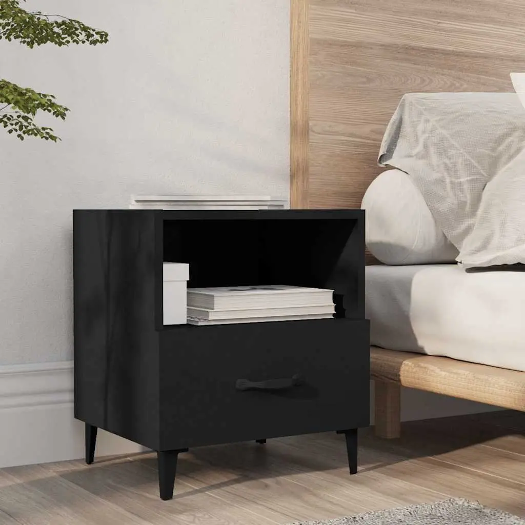 Bedside Cabinets Black Storage Nightstand Drawer Shelf 2 Piece