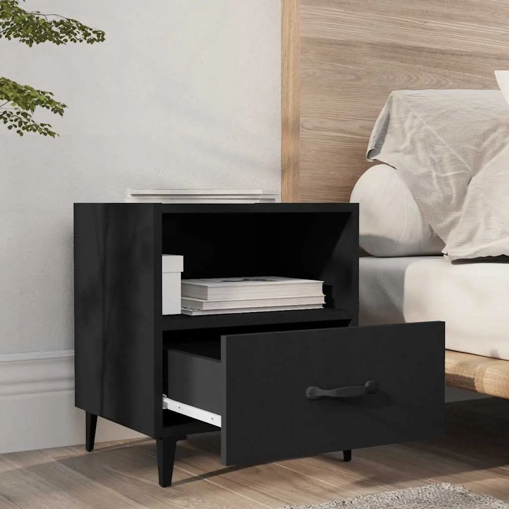 Bedside Cabinets Black Storage Nightstand Drawer Shelf 2 Piece