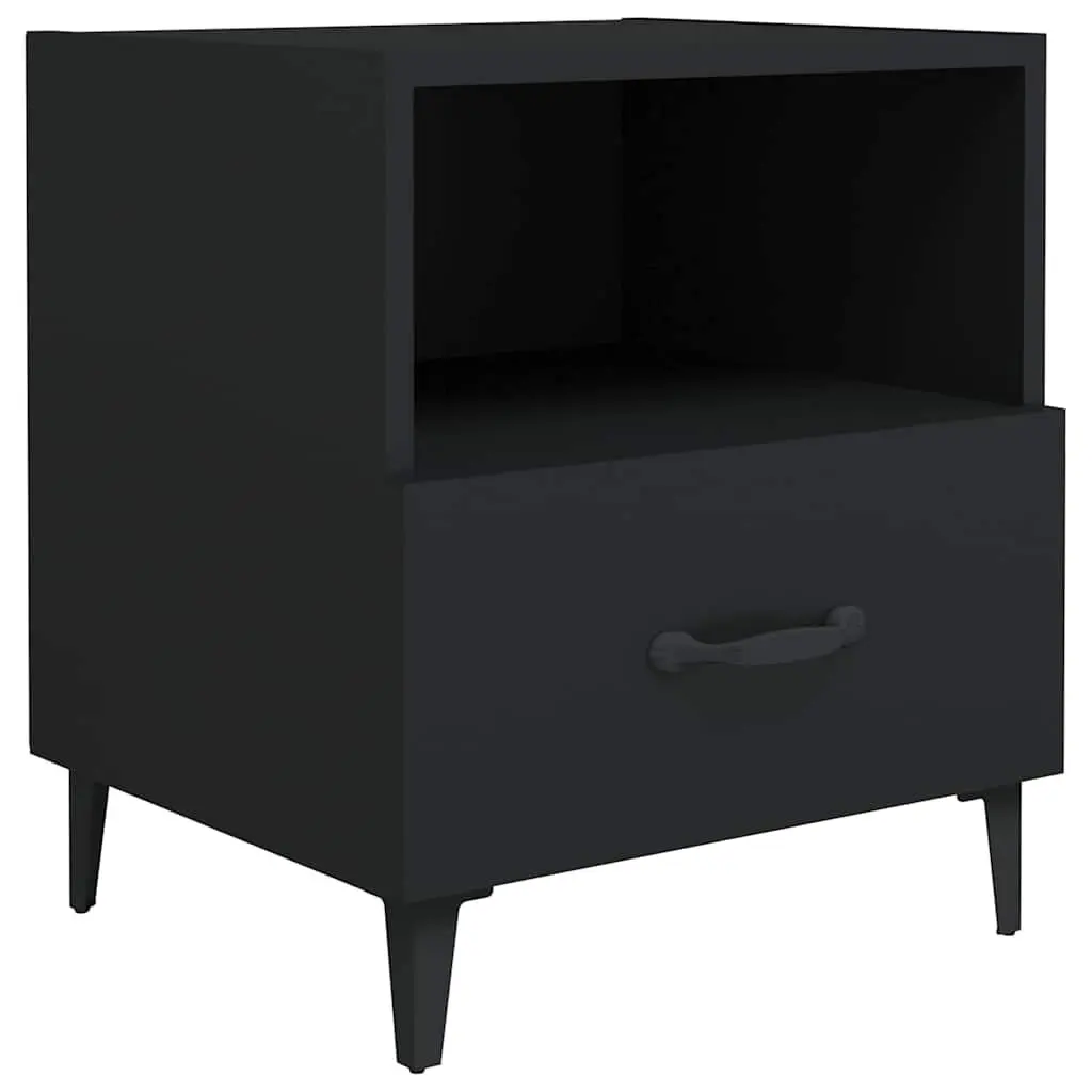 Bedside Cabinets Black Storage Nightstand Drawer Shelf 2 Piece