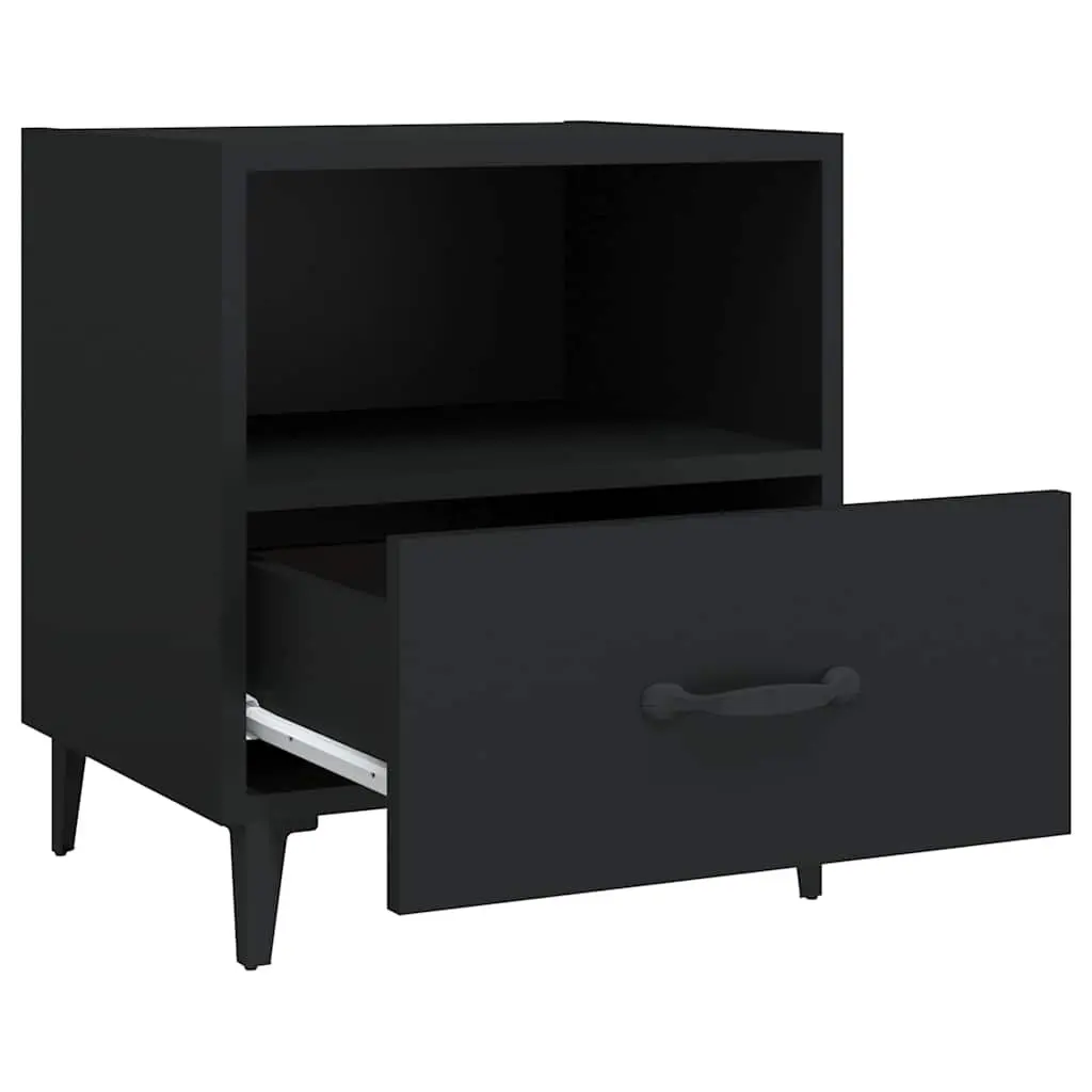 Bedside Cabinets Black Storage Nightstand Drawer Shelf 2 Piece