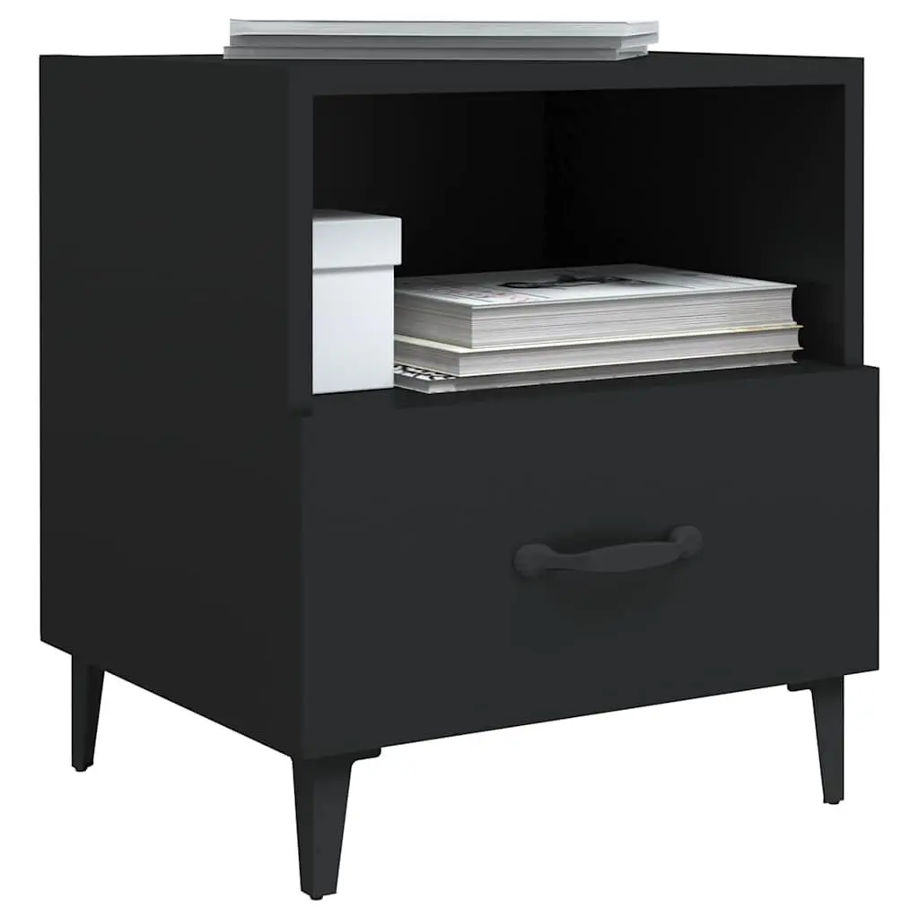 Bedside Cabinets Black Storage Nightstand Drawer Shelf 2 Piece
